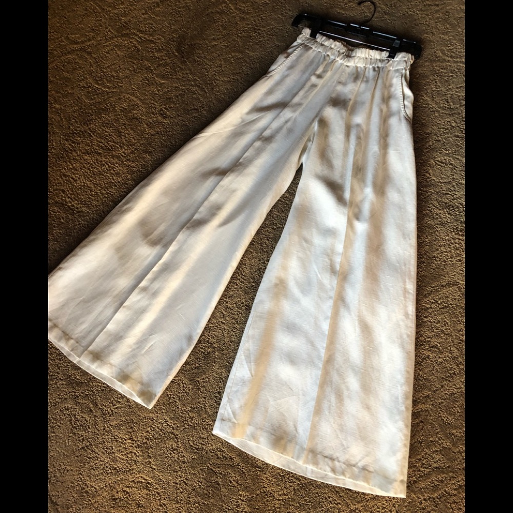 Wide leg cream linen pants